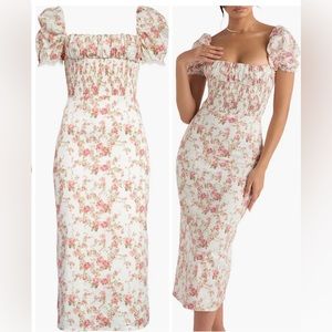 House of CB Floral Smocked Midi dress, size S